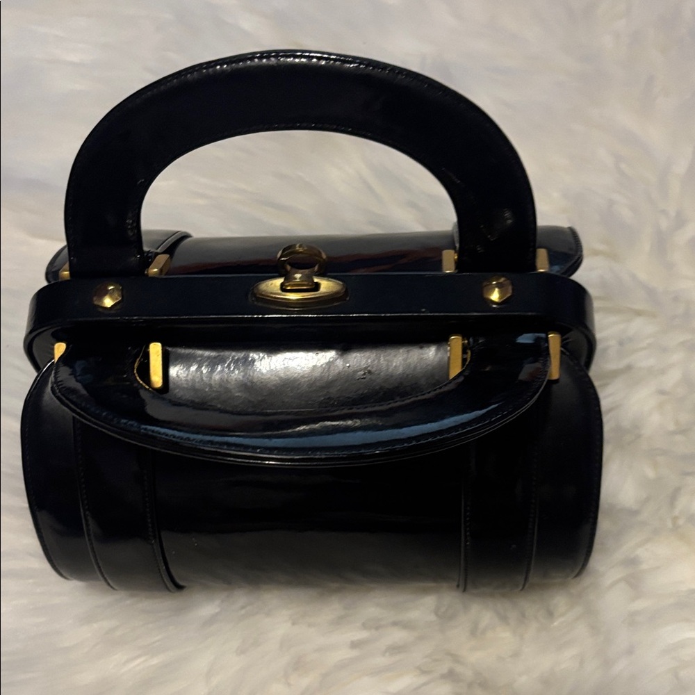 Bienen-Davis vintage black patent leather mini bag with Gold Accents